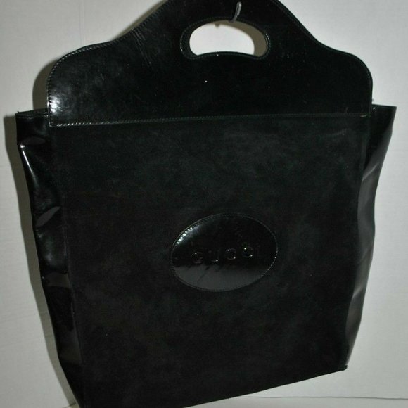 Vintage Gucci Suede Patent Leather Tote Bag USED - Picture 1 of 12